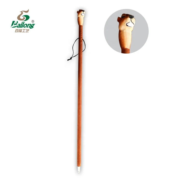 15 years factory outdoor hiking pole animal head wooden walking stick