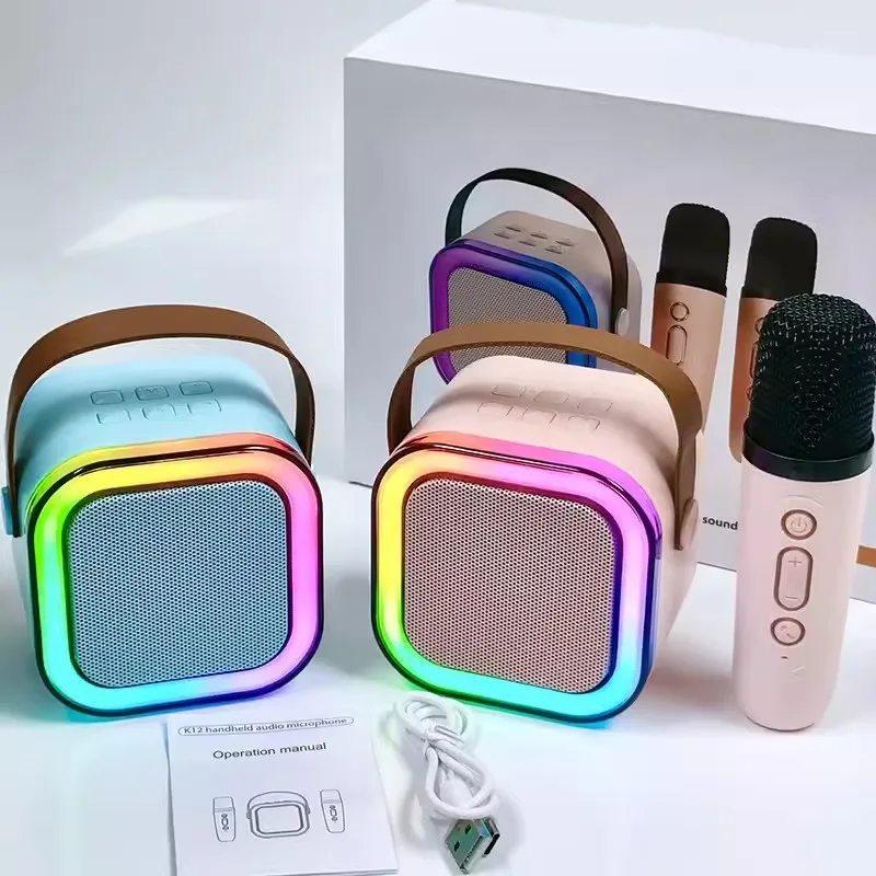 Portable Mini Karaoke Player with Wireless Microphone & LED Light Plastic Piano Toy Birthday Gifts for Kids