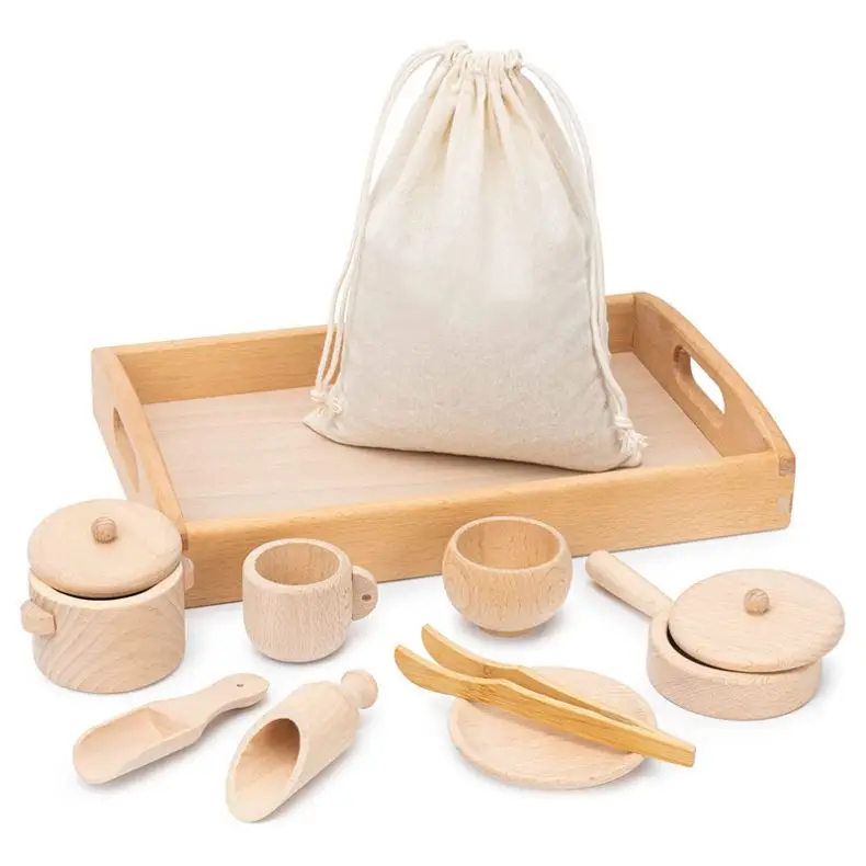 Baby Sensory Bin Tools Table Wooden Kitchen Toys Set Montessori Pretend Play Cutlery Kids Educational Simulation Cooking Toys
