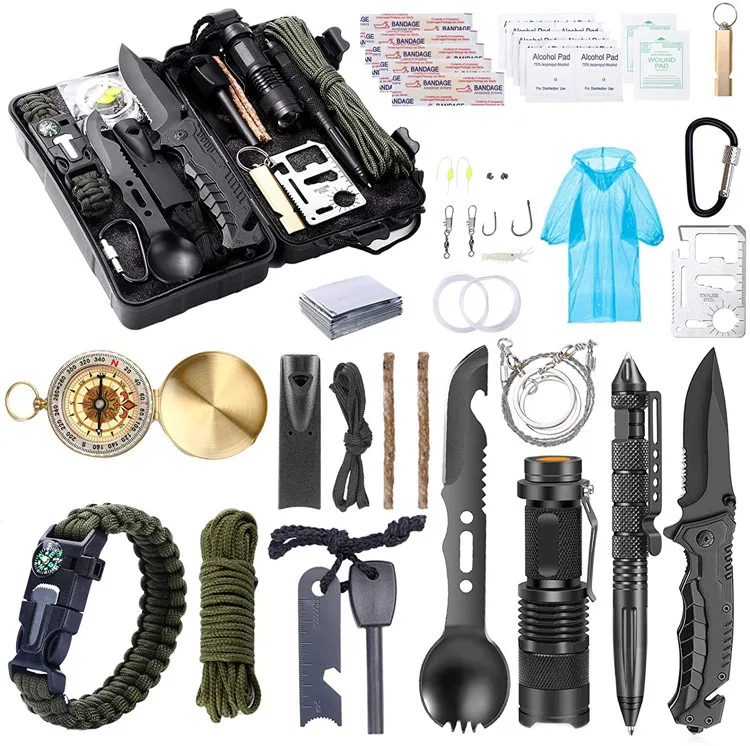 Outdoor Camping Fishing 40 in 1 Emergency Survival Kits Custom Professional Survival Gear Equipment with Waterproof Case