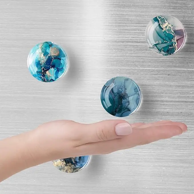 Glass Strong Magnetic Refrigerator Magnet Fridge Sticker,Marble Crystal Fridge Magnets Decoration