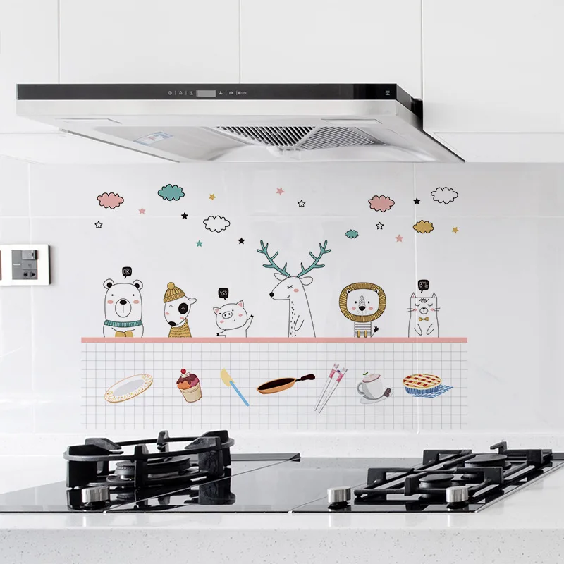 Cartoon Kitchen Oil Proof Removable Wall Stickers Home Art Pattern Wall Decor Aluminum Foil Stove Wall Sticker