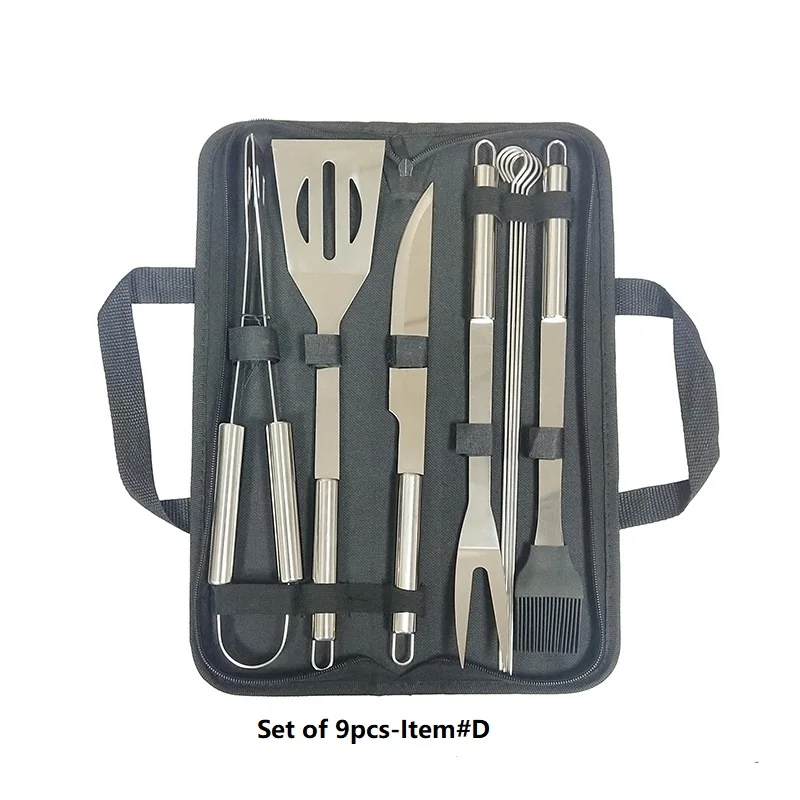 BBQ Grill Tools Set with Spatula Fork Tongs and Cleaning Brush for Complete Barbecue Accessories Kit with Portable Bag