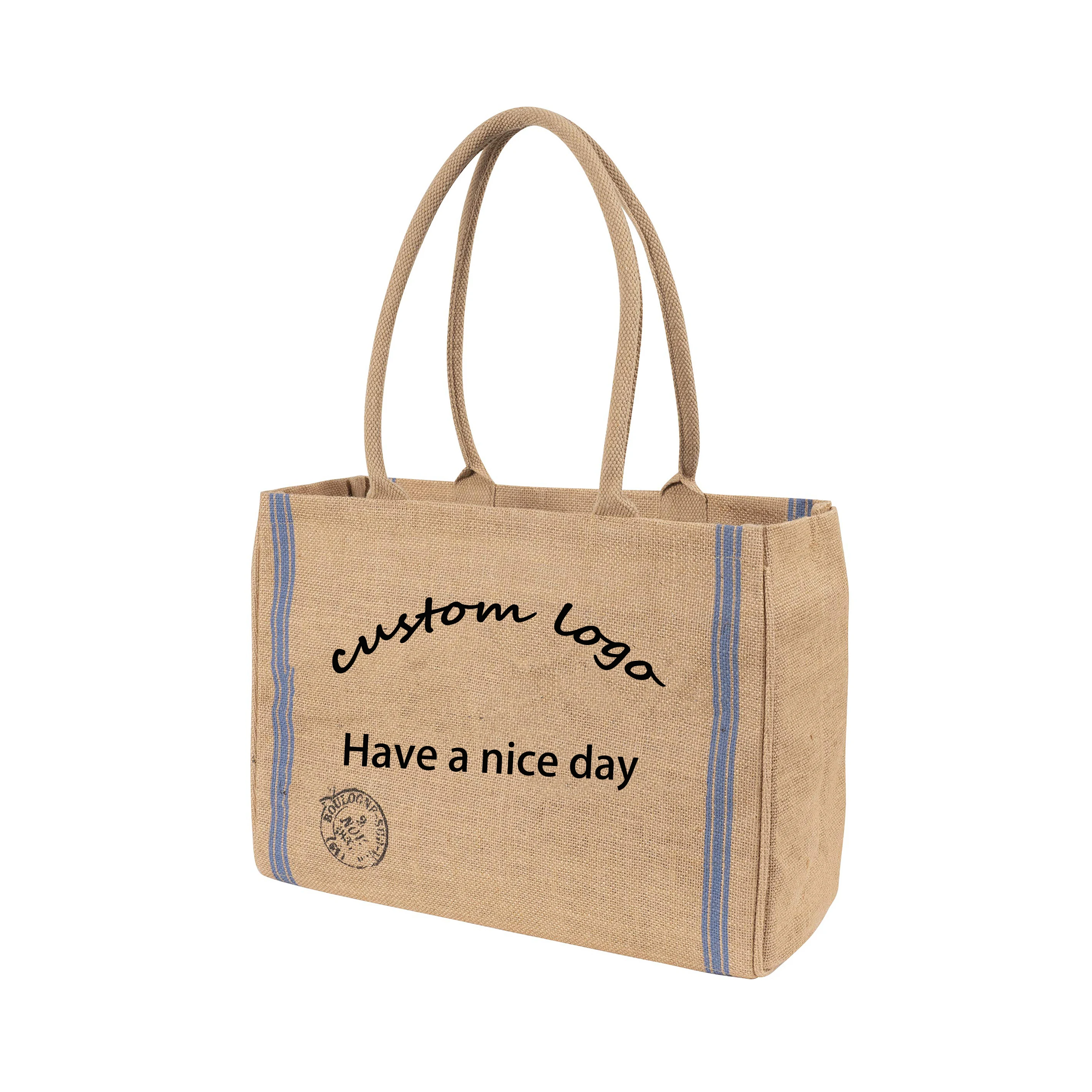 Fashion Home Jute Market Tote Bag Durable Handle Bolsas De Yute Reinforced Bottom Interior Pocket Abaca Tote Bag With Zipper