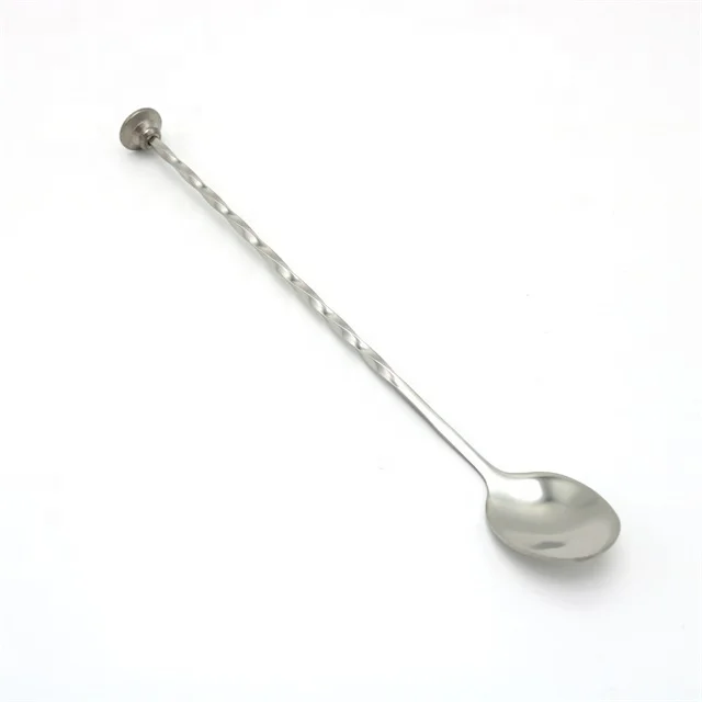 Stainless Steel Bartender Tool Cocktail Drinking Stirring Mixing Twisted Spoon Swizzle Stick With Weighted Base Head Tail End