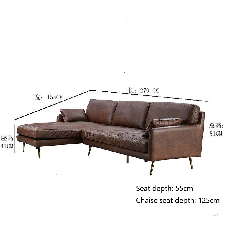 New light luxury L-shaped chaise longue combination full leather office living room oil wax leather sofa factory direct sales