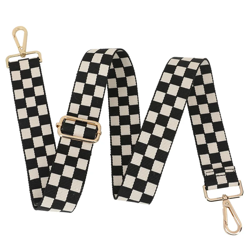 REWIN Hot Sell 3.8cm Wide Black White Checkered Adjustable Guitar Purse Belt Fabric Bag Shoulder Straps for Handbags