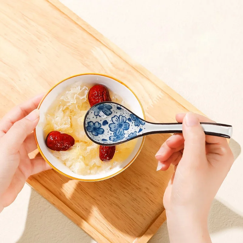 Japanese style long handled spoons for sale noodle ceramic spoon set large serving spoons for soups for kitchen