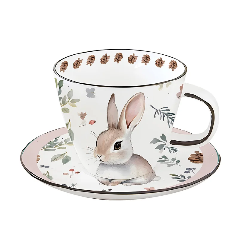 Manufacturer Custom Fine Tableware Porcelain Ceramics Plates Dinner Set Rabbit ceramic afternoon coffee cup and plate set