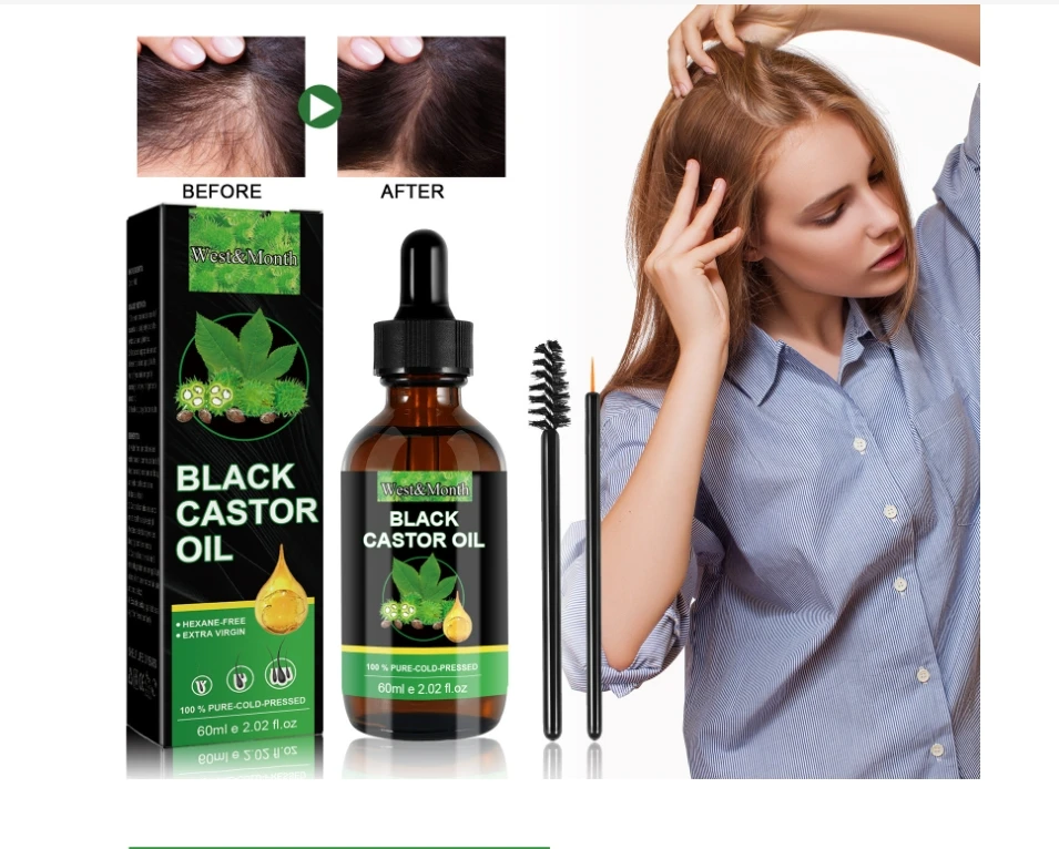 Castor oil dense hair liquid moisturizes hair roots eyebrows eyelashes natural thick slender long genuine wholesale price 60ml