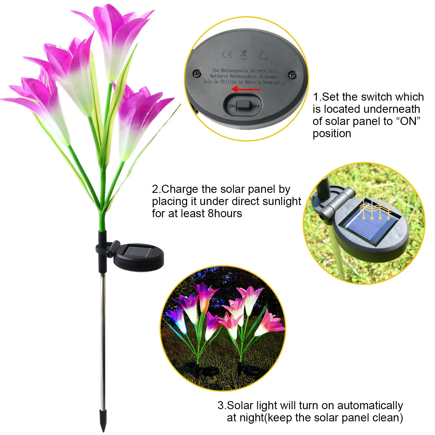 Outdoor Waterproof LED Solar Lily Lantern RGB Decorative Warm White Stainless Steel Body IP65 Christmas Style Patio Landscape