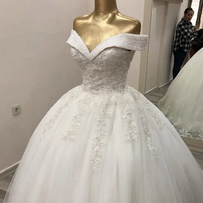 High quality luxury design long train wedding dresses modest wedding gown for women