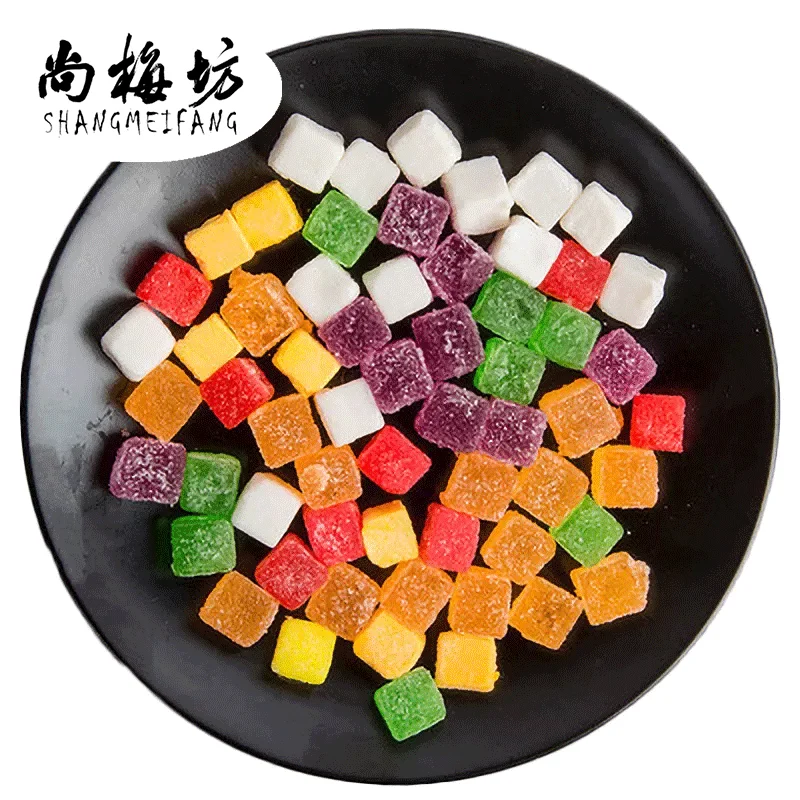 Free sample high quality cube shape jelly candy gummy sour sweet mix fruity gummy halal soft candy