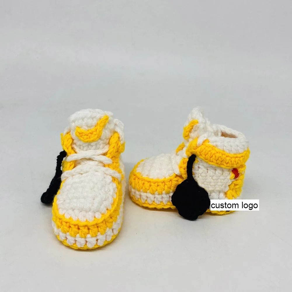 
OEM service new design yellow crochet sneakers four season indoor wear infant cotton crochet handmade newborn baby shoes 