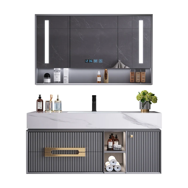 Lanjia 2022 new AZG019-90 36 inch bathroom vanity with sink pedestal sink wrap cabinet light up bathroom mirror cabinet