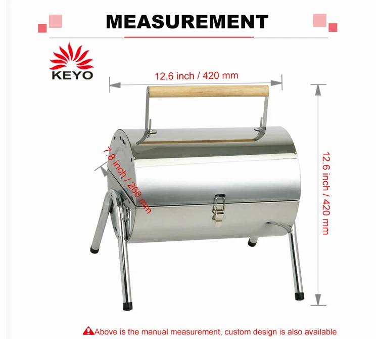 Foldable Barrel Bbq Charcoal Grill Stainless Steel Barrel Portable Ss Bbq Charcoal Grill
