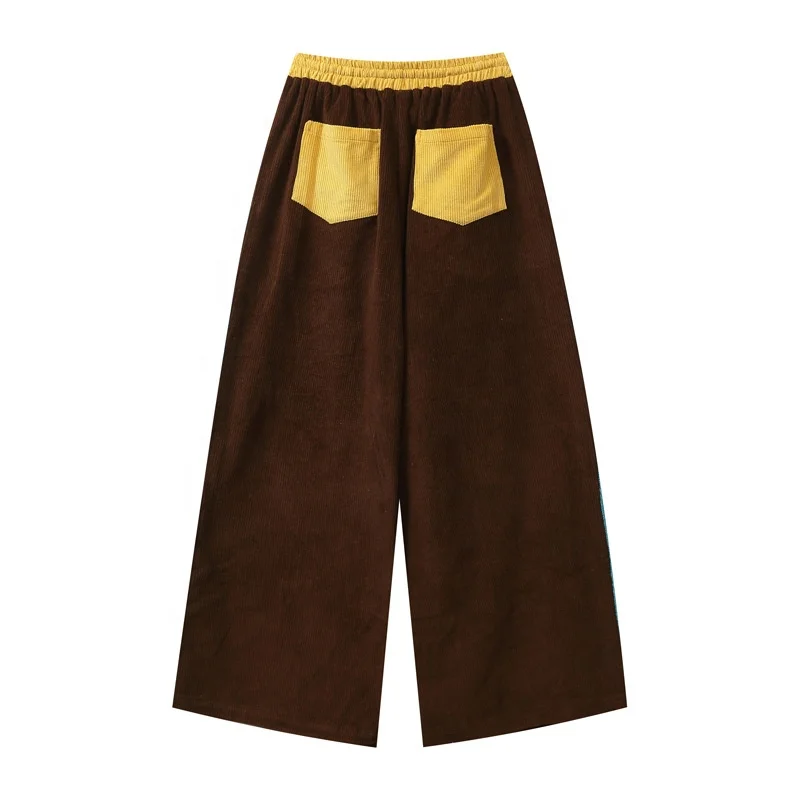 Custom Embroidery Patchwork Corduroy Straight Leg Mens Cotton Pants