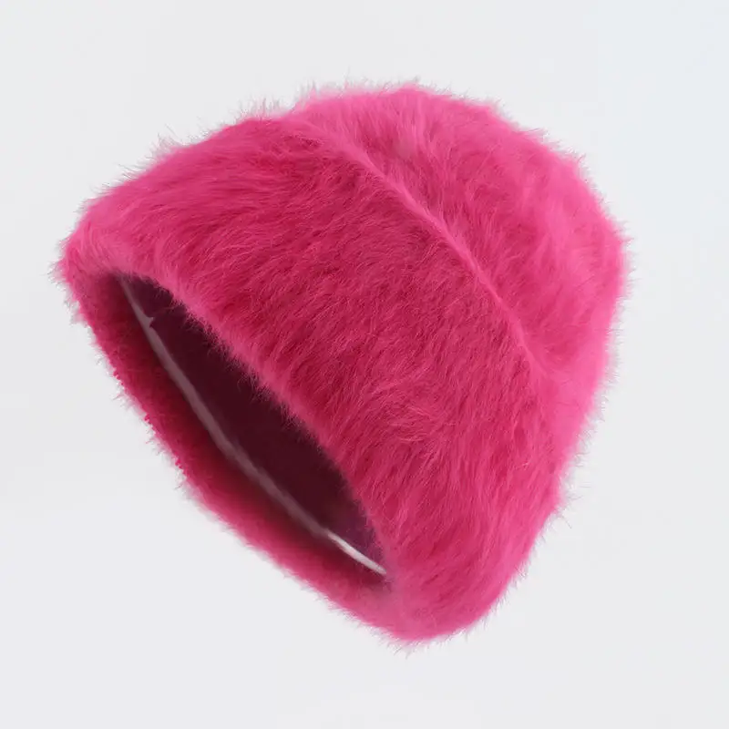 2024 New Arrival Rabbit Hair Straight Cap High Quality Fur New Design Winter Warm Knitted Hot Sale Cute Plush Fashion Beanie Hat
