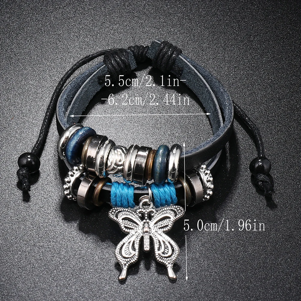 Wholesale Fashion Jewelry Charm butterfly Pendant Women Bracelet Personality Trendy Leather Bracelets for Men and Women