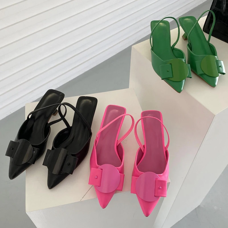 New Fashion 2022  Women Pointed Toe Low Heel Butterfly-knot Buckle Slingback Mules Ladies Casual Office Pumps Shoes
