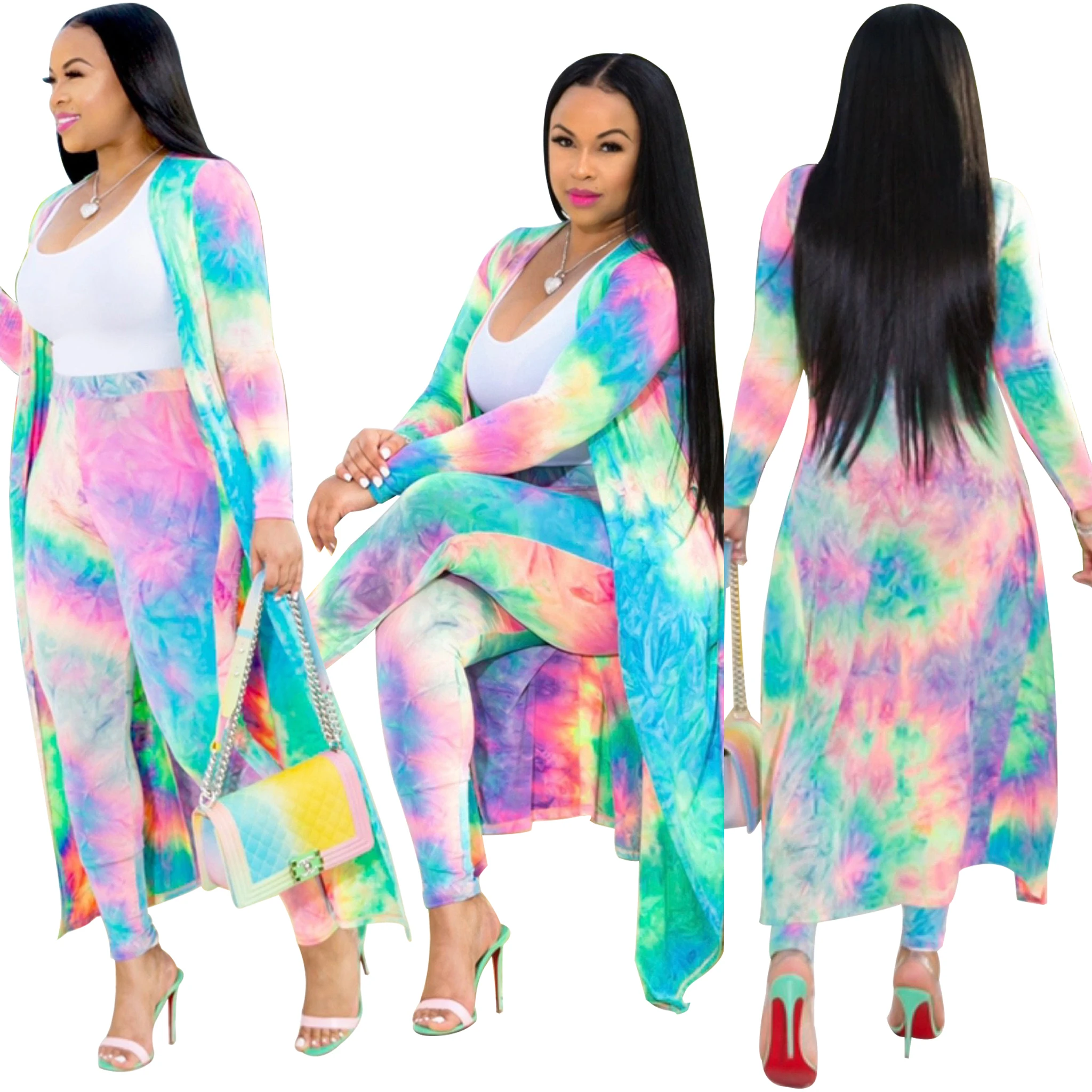 FM-K8576 Spring Two piece set long Sleeves Printed Casual dresses and trousers outfits women clothing