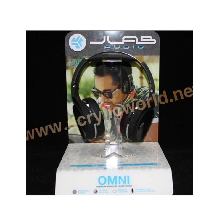 Customized Black Premium Acrylic Headphone Stand Desktop Earphone Holder/headset stand display case USB charger display