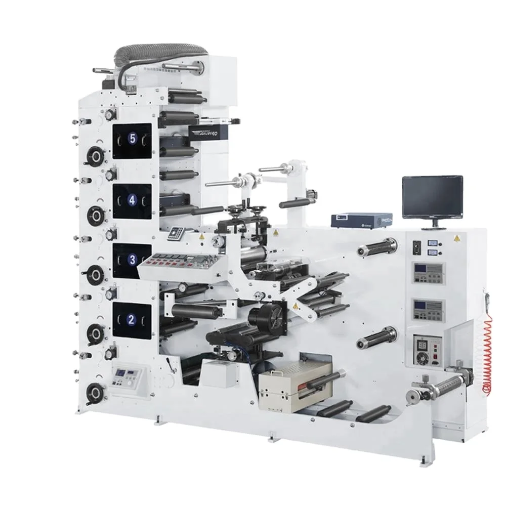 Label printing machine with CMYK and white printing