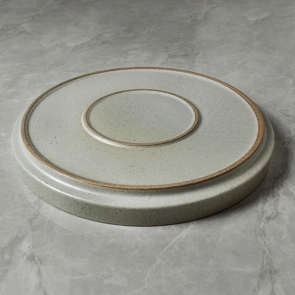 Nature Cream Glaze Ceramic Plato Raised Rim Flat Chef Dish Sets Serving Platter Fine Dining Restaurant Porcelain Dinner Plate