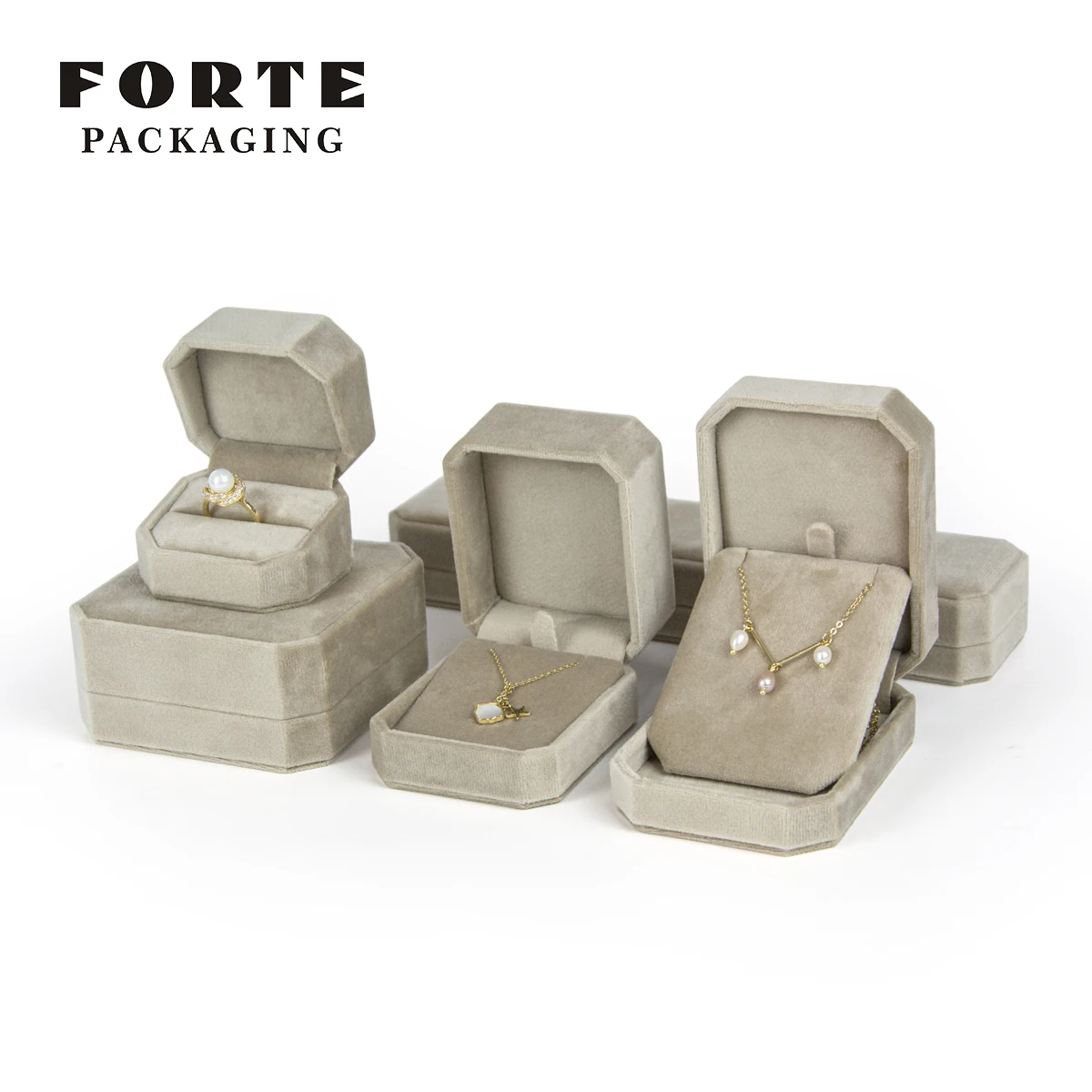 FORTE Factory Custom New Design Luxury Ring Necklace Bracelet Jewelry Box Octagonal Shape Velvet Jewelry Packaging Box With Logo