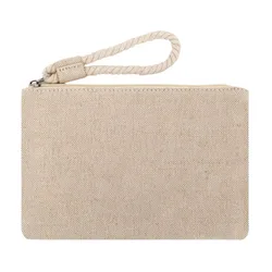 Custom logo burlap toiletry pouch make up zipper bag organic jute cosmetic bag