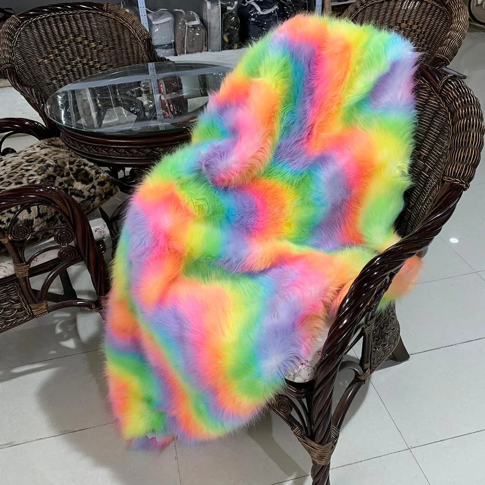 Wholesale wonderful colorful  long high pile  hair plush artificial fur fabric fake fur for garment throw blanket