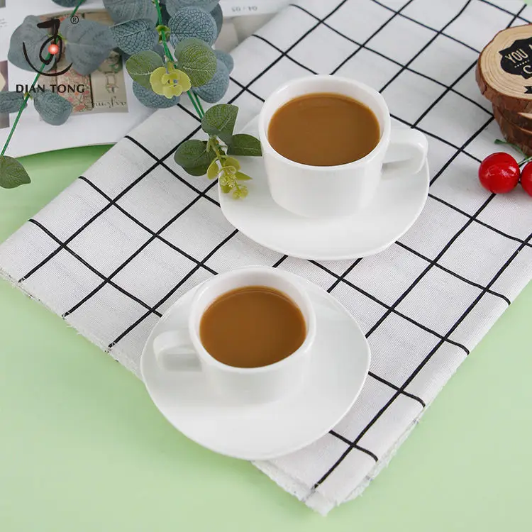 DianTong elegant style plain white porcelain ceramic biscuit cup espresso coffee with saucer and custom logo