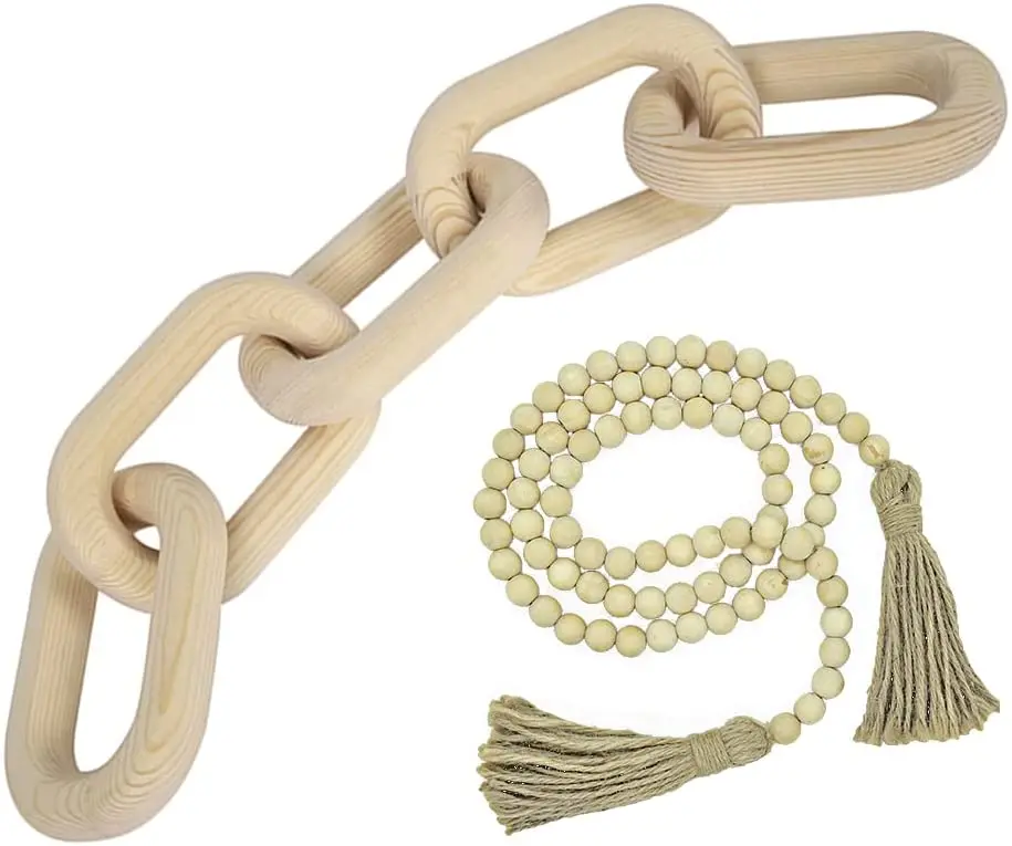 wholesale custom Hand Carved Wooden Knot Farmhouse Decor Wood PINE Chain Link Decor