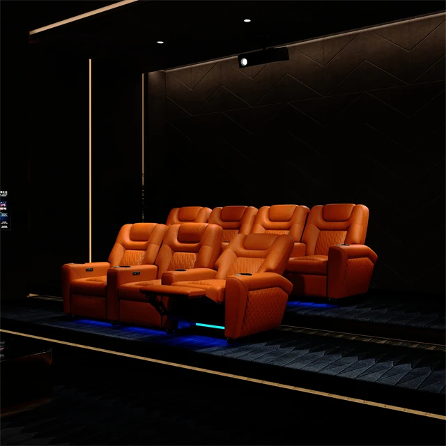 Powered Recliner Sofa Headrests Adjustable Leather Movie Vibration Massage Electric Cinema Lounge Chair
