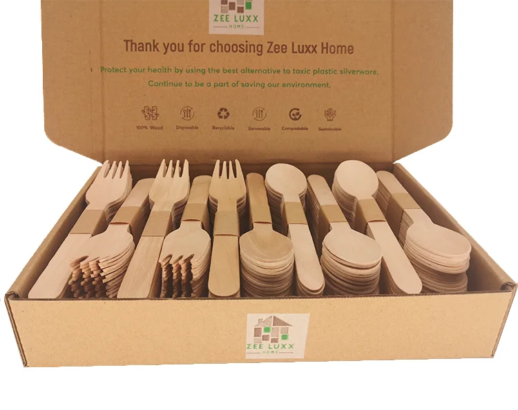 Custom Wholesale Eco-friendly 300 Pcs Disposable Wooden Tableware