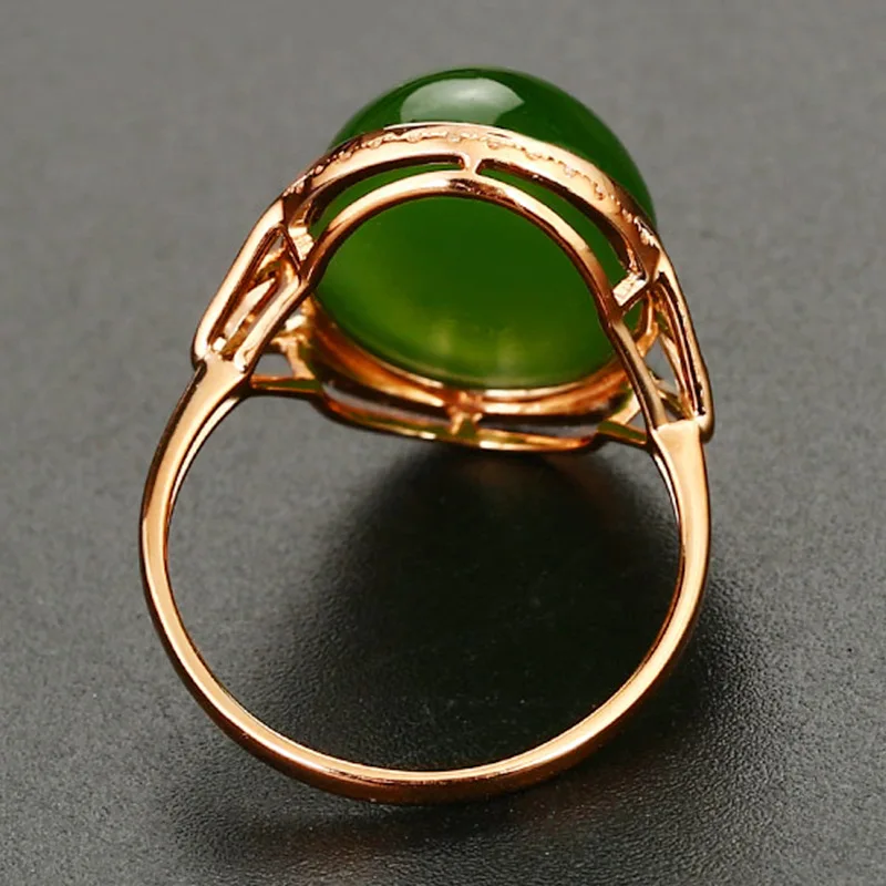 Oval Egg Surface Imitation Hotan Jade Ring Plated With 18K Rose Gold Jasper Open Rings
