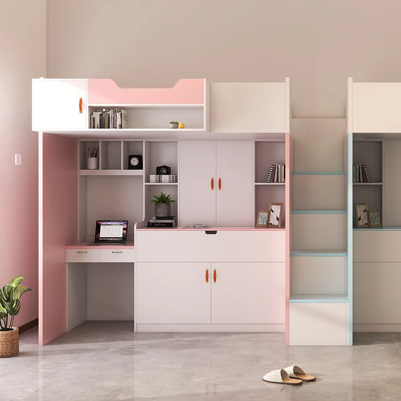 Modern Kids Bedroom Furniture Set Wooden Bunk Bed with Storage Wardrobe and Chest for School Use