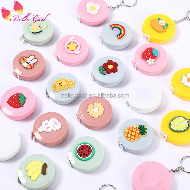BELLEWORLD bulk 18 styles animal fruit  cartoon cute measuring gauging tools round shape mini cm and inch body measurement tape