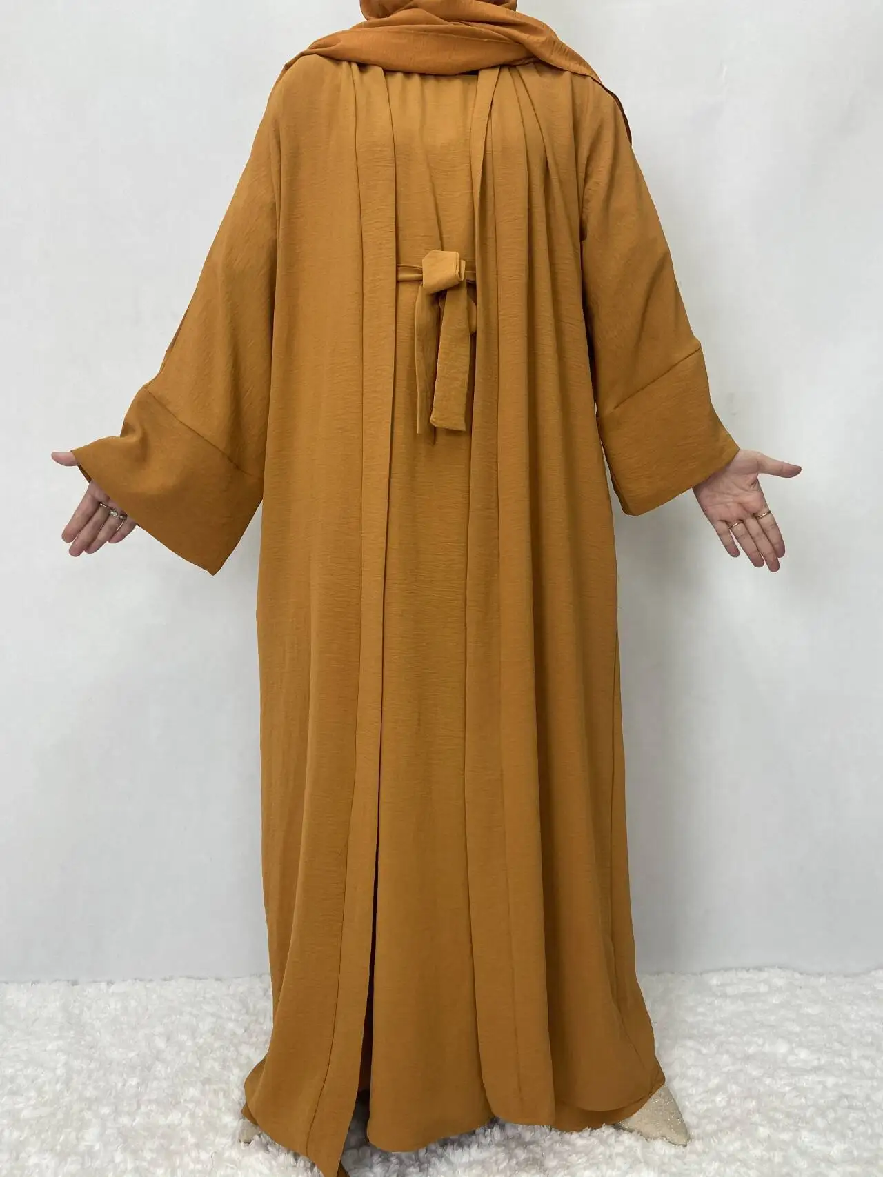 Wholesale Arab Women Open Abaya Dubai Muslim Dress Set Islamic Clothing Turkish Palestine 2 Piece Abaya Set