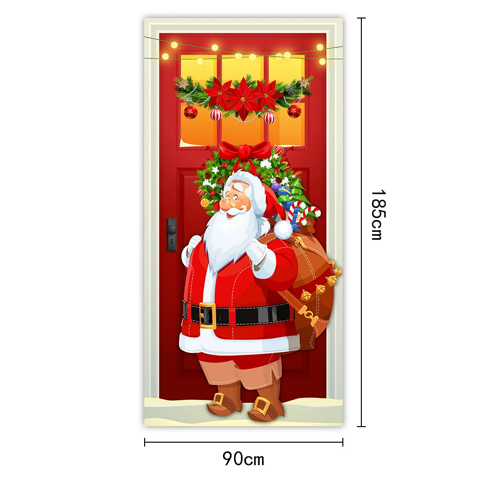 Christmas Door Cover Decoration Santa Claus Xmas Christmas Door Hanging Cover Banner Backdrop for Xmas Christmas Decorations