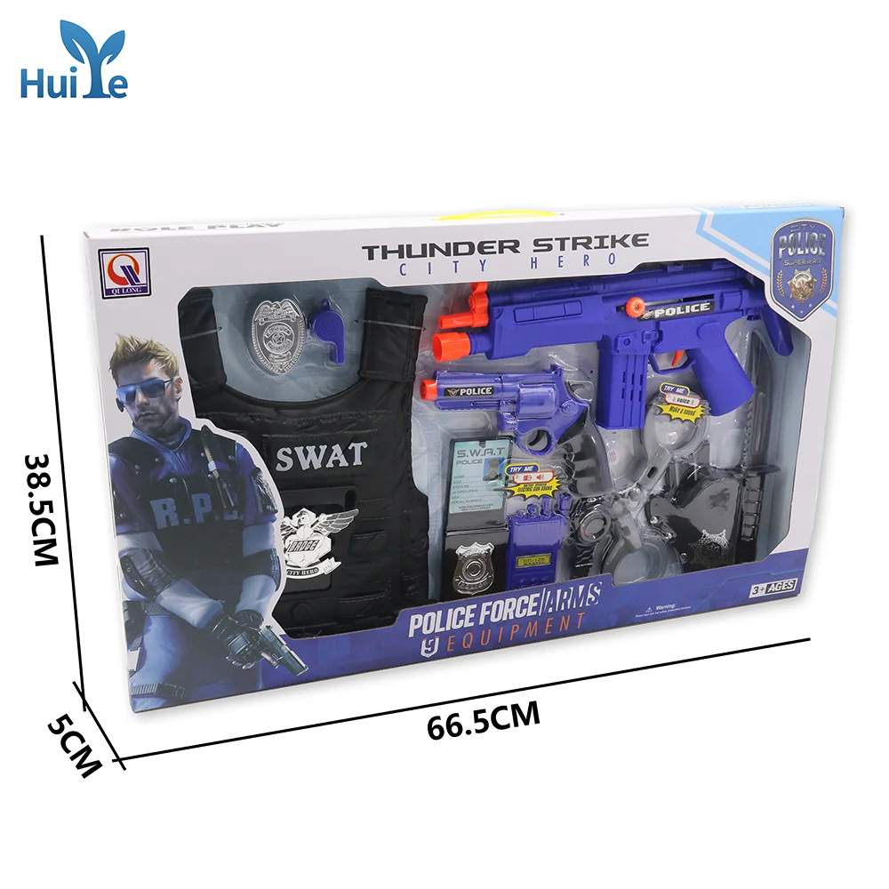 Huiye 10pcs Kids School Education Role Play Swat Army Toy Set Plastic Pretend Play Game Police Gun Toy Set For Cool Boy