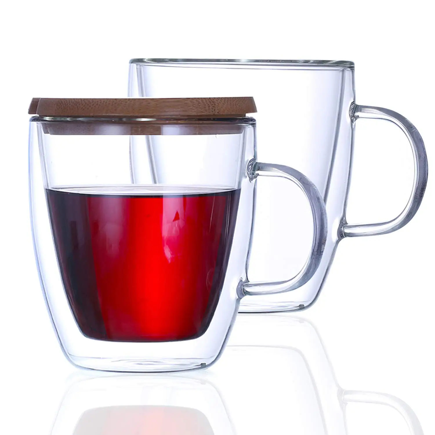 
 12 унций с двойными стенками Стеклянная чашка для кофе с бамбуковой крышкой ручка очки кружки для чая/стаканы для ЛАТТЕ из легкоплавкого стекла кружки  