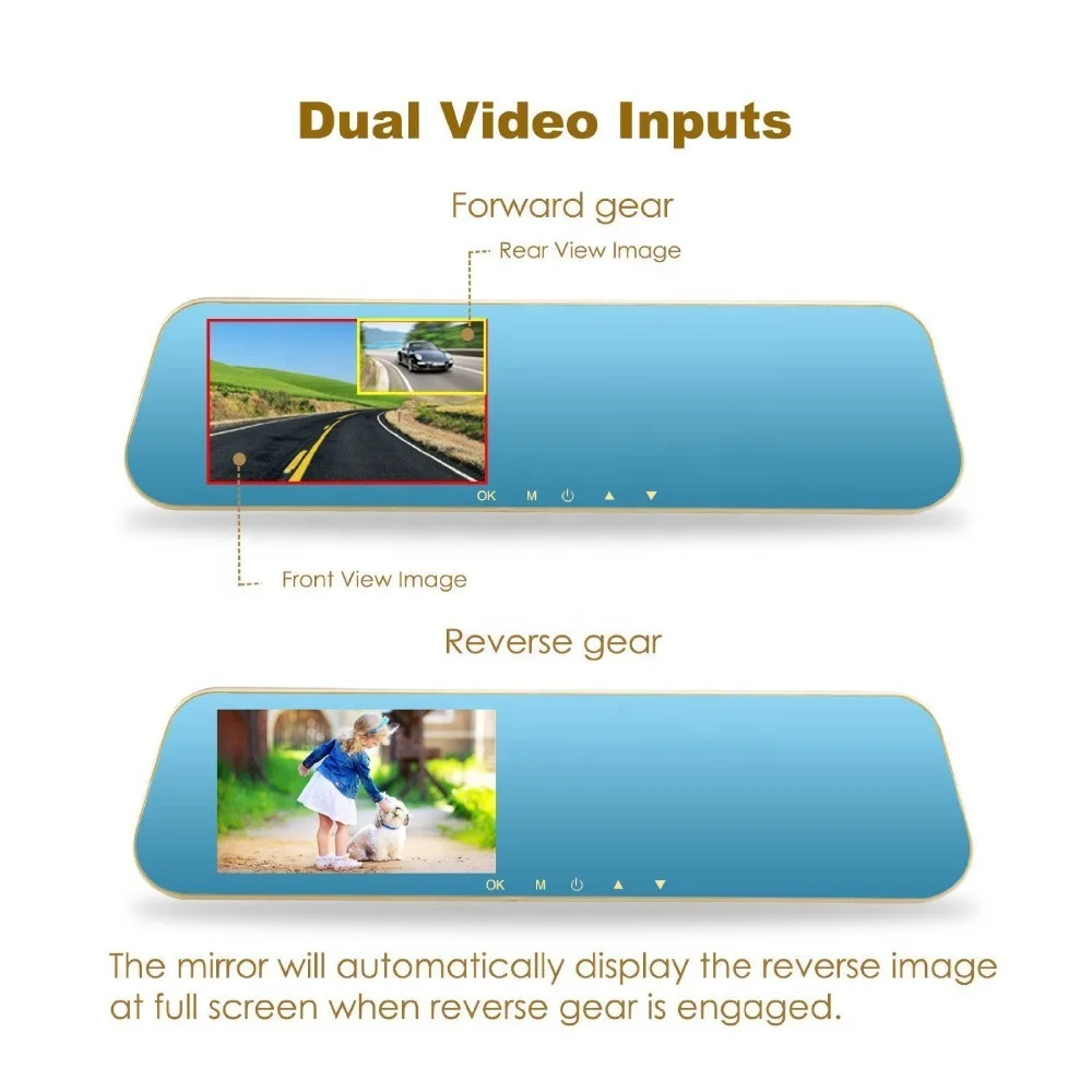 Wide angle HD Car DVR Camera Auto Digital Video Recorder Camcorder dual lens Rearview Mirror Dash cam