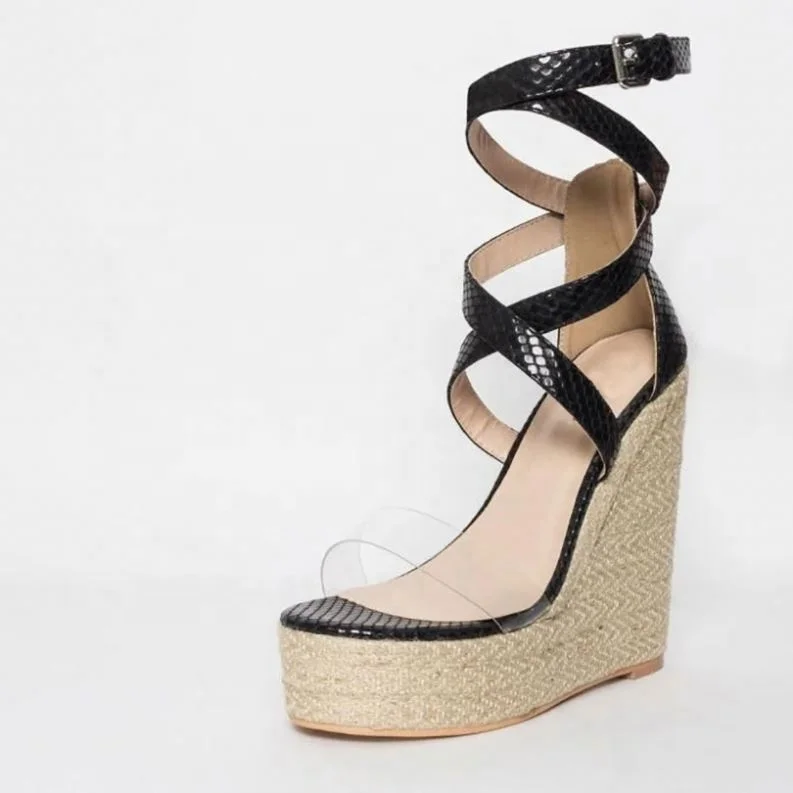 2020 Quality design wedges women Sandals wholesale ladies wedge shoes snakeskin transparent sandals sichuan handmade sandals
