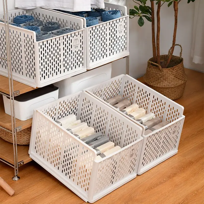 Wholesale Modern Multi-Function Foldable Plastic Basket Rectangle Storage Stacking Drawer for Clothes Injection Technics