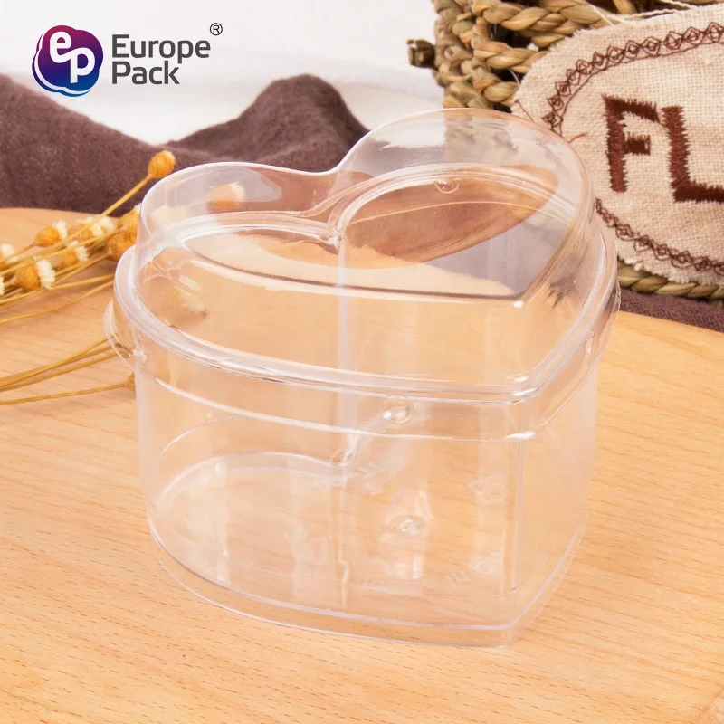 Recyclable custom size color clear container plastic heart shaped boxes for candy cookie
