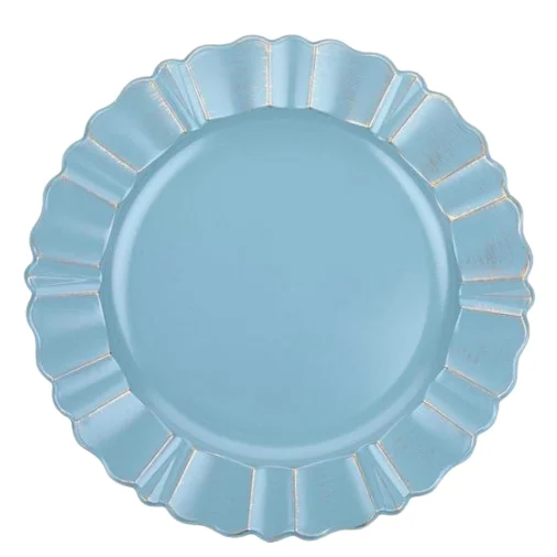 Scalloped Design Food Serving Platter Blue Powder Coated Dish Plate Wedding Catering And Restaurant Metal Charger Plate