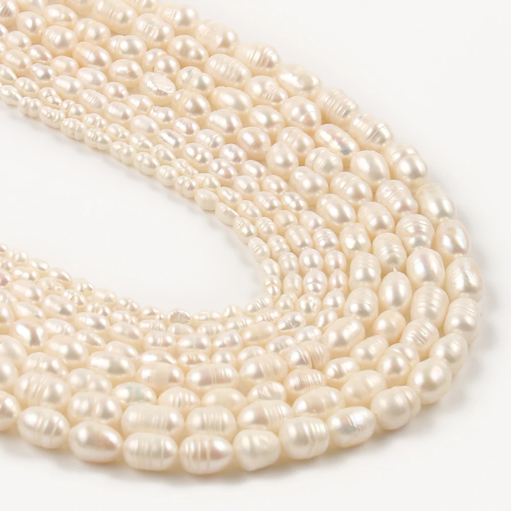Wholesale 15 Inches Irregular Oval Shape White Freshwater Pearl Beads for DIY Accessories