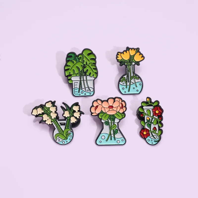Plant flowers tulips roses Lapel Pin Brooches Button Custom Shirt Enamel Pin Women Brooch With Soft Enamel Pin