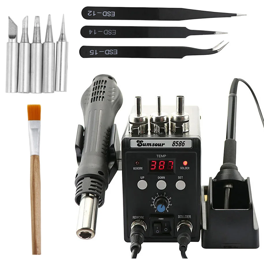 110V 220V 760W 8586 ESD Soldering Iron Digital Display Hot Air Gun Station SMD bga Rework Station Soldering Station Kits